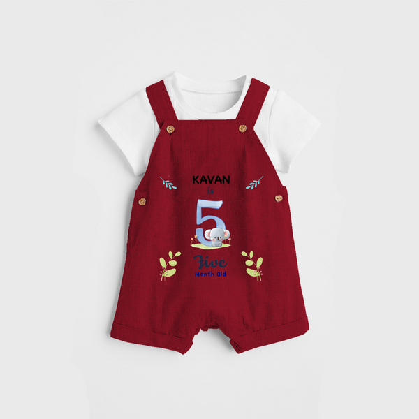 Celebrate The 5th Month Birthday Custom Dungaree set, Personalized with your little one's name - RED - 0 - 5 Months Old (Chest 17")