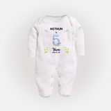 5 Month Milestone Baby Full Sleeve Bodysuit/ Sleep Suit/ Jumpsuit Outfit | Personalized Full Sleeve Bodysuit/ Sleep Suit/ Jumpsuit | Perfect for Photoshoots - WHITE - New Born (Chest 7.5")