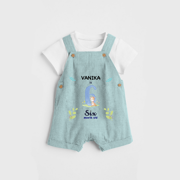 Celebrate The 6th Month Birthday Custom Dungaree set, Personalized with your little one's name - ARCTIC BLUE - 0 - 5 Months Old (Chest 17")