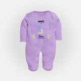 6 Month Milestone Baby Full Sleeve Bodysuit/ Sleep Suit/ Jumpsuit Outfit | Personalized Full Sleeve Bodysuit/ Sleep Suit/ Jumpsuit | Perfect for Photoshoots - LILAC - New Born (Chest 7.5")