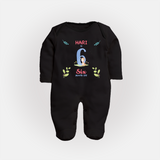 6 Month Milestone Baby Full Sleeve Bodysuit/ Sleep Suit/ Jumpsuit Outfit | Personalized Full Sleeve Bodysuit/ Sleep Suit/ Jumpsuit | Perfect for Photoshoots - BLACK - New Born (Chest 7.5")