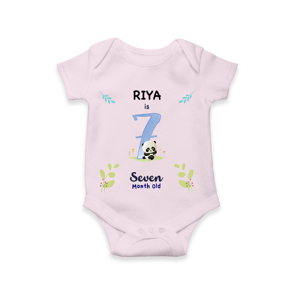 Celebrate The 7th Month Birthday Custom Romper/ Onesie, Personalized with your little one's name - BABY PINK - 0 - 3 Months Old (Chest 16")