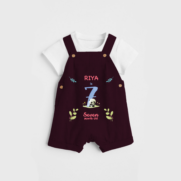 Celebrate The 7th Month Birthday Custom Dungaree set, Personalized with your little one's name - MAROON - 0 - 5 Months Old (Chest 17")