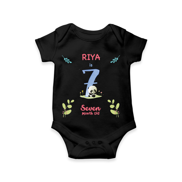 Celebrate The 7th Month Birthday Custom Romper/ Onesie, Personalized with your little one's name - BLACK - 0 - 3 Months Old (Chest 16")
