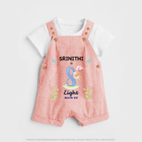 8 Month Milestone Baby Dungaree Set Outfit | Personalized Dungaree Set | Perfect for Photoshoots - PEACH - 0 - 5 Months Old (Chest 18")