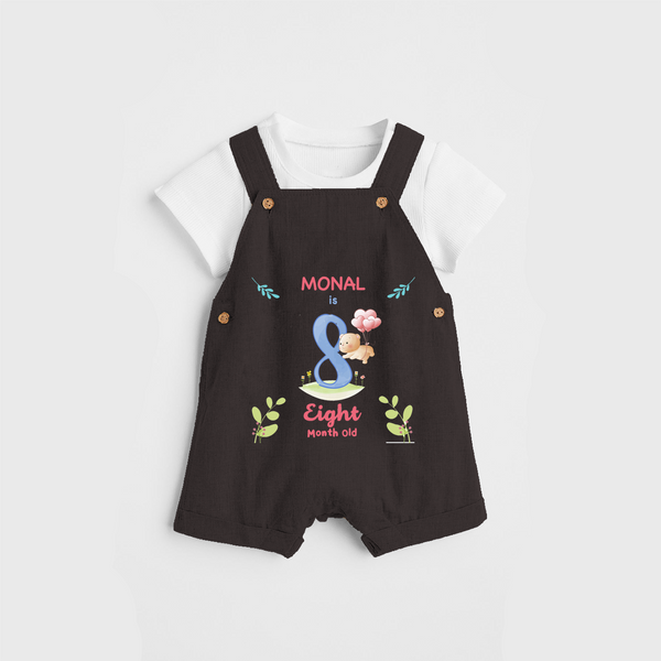 Celebrate The 8th Month Birthday Custom Dungaree set, Personalized with your little one's name - CHOCOLATE BROWN - 0 - 5 Months Old (Chest 17")