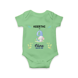 9 Month Milestone Baby Bodysuit Outfit | Personalized Romper/Onesie | Perfect for Photoshoots - GREEN - New Born (Chest 14")