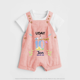 10 Month Milestone Baby Dungaree Set Outfit | Personalized Dungaree Set | Perfect for Photoshoots - PEACH - 0 - 5 Months Old (Chest 18")