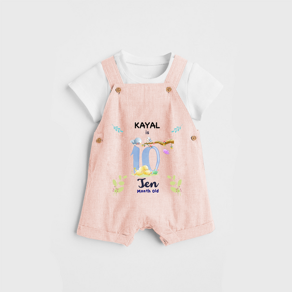 Celebrate The 10th Month Birthday Custom Dungaree set, Personalized with your little one's name - PEACH - 0 - 5 Months Old (Chest 17")