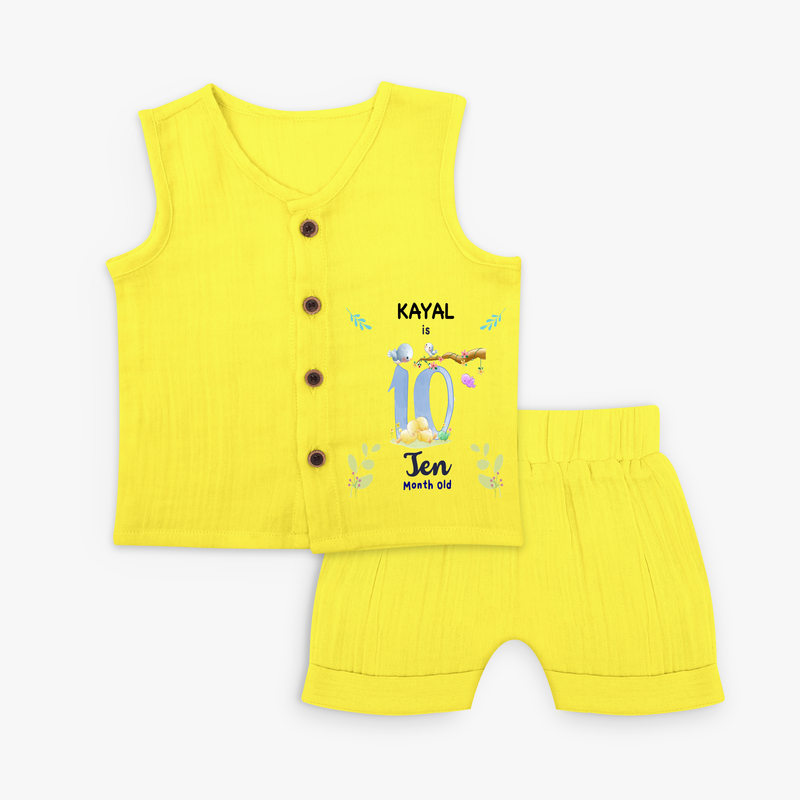 Celebrate your kids tenth month  - Personalized Jabla set - YELLOW - 0 - 3 Months Old (Chest 9.8")