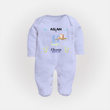11 Month Milestone Baby Full Sleeve Bodysuit/ Sleep Suit/ Jumpsuit Outfit | Personalized Full Sleeve Bodysuit/ Sleep Suit/ Jumpsuit | Perfect for Photoshoots - BABY BLUE - New Born (Chest 7.5")