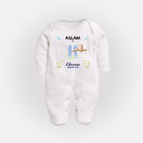 11 Month Milestone Baby Full Sleeve Bodysuit/ Sleep Suit/ Jumpsuit Outfit | Personalized Full Sleeve Bodysuit/ Sleep Suit/ Jumpsuit | Perfect for Photoshoots - WHITE - New Born (Chest 7.5")