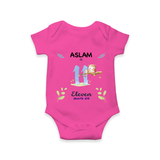 11 Month Milestone Baby Bodysuit Outfit | Personalized Romper/Onesie | Perfect for Photoshoots - HOT PINK - New Born (Chest 14")