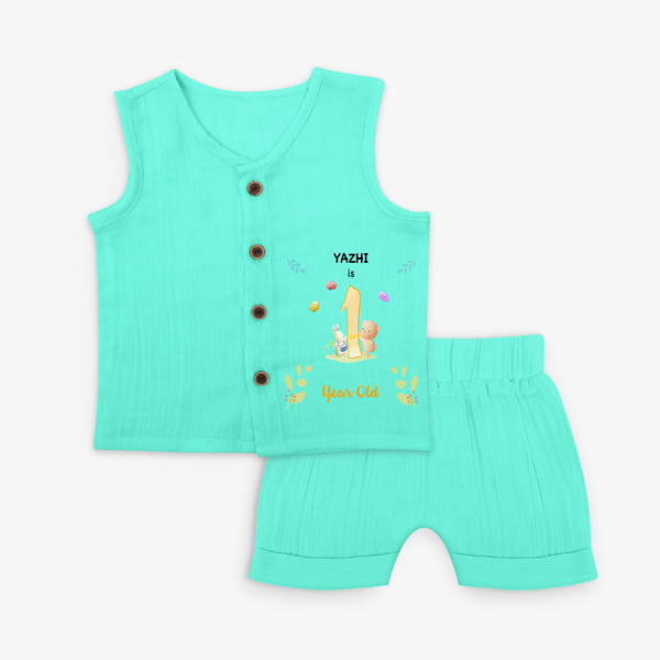 Celebrate your kids One year  - Personalized Jabla set - AQUA GREEN - 0 - 3 Months Old (Chest 9.8")