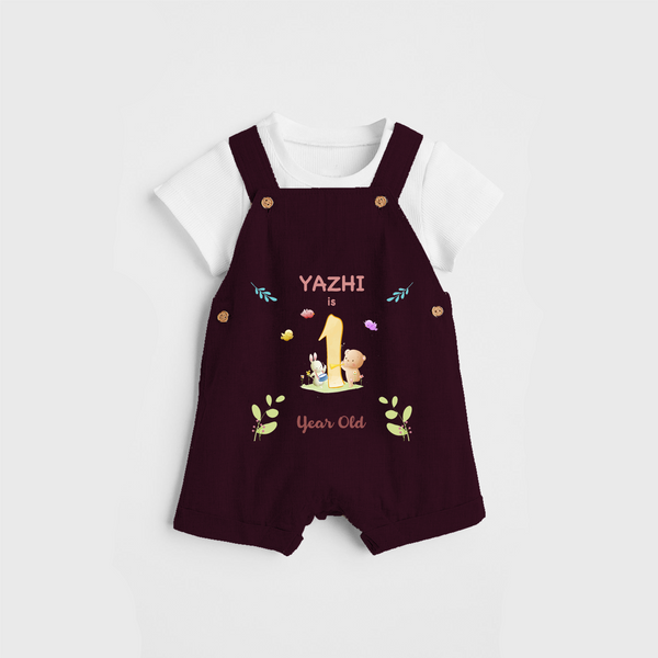 Celebrate The 12th Month Birthday Custom Dungaree set, Personalized with your little one's name - MAROON - 0 - 5 Months Old (Chest 17")