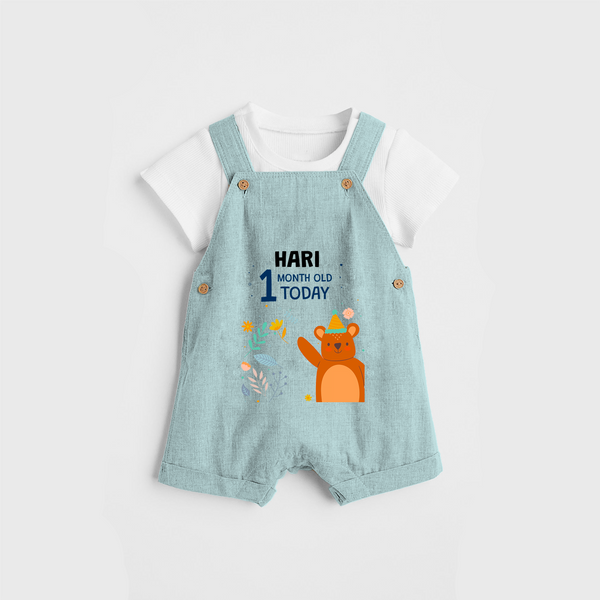 Commemorate your little one's 1st month with a custom Dungaree set, personalized with their name! - ARCTIC BLUE - 0 - 5 Months Old (Chest 17")