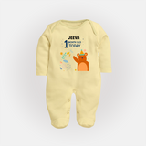 Cute Newborn Full Sleeve Bodysuit/ Sleep Suit/ Jumpsuit for 1 Month | Custom Name & Style Options - PASTEL YELLOW - New Born (Chest 7.5")