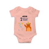 Cute Newborn Romper/Onesie for 1 Month | Custom Name & Style Options - PEACH - New Born (Chest 14")