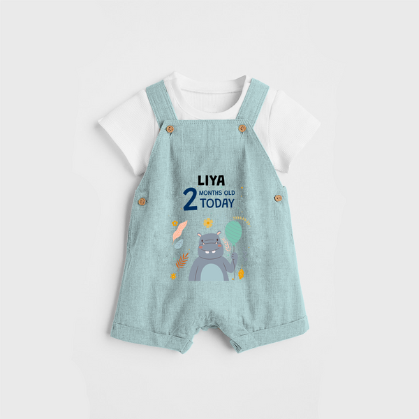 Commemorate your little one's 2nd month with a custom Dungaree set, personalized with their name! - ARCTIC BLUE - 0 - 5 Months Old (Chest 17")
