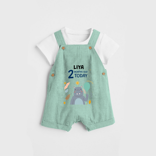 Commemorate your little one's 2nd month with a custom Dungaree set, personalized with their name! - LIGHT GREEN - 0 - 5 Months Old (Chest 17")
