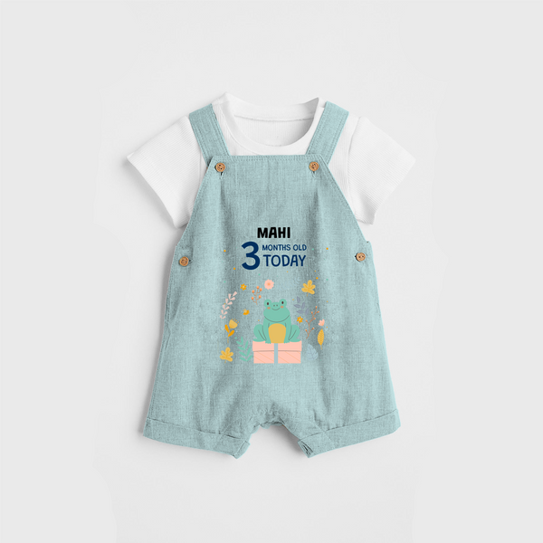 Commemorate your little one's 3rd month with a custom Dungaree set, personalized with their name! - ARCTIC BLUE - 0 - 5 Months Old (Chest 17")