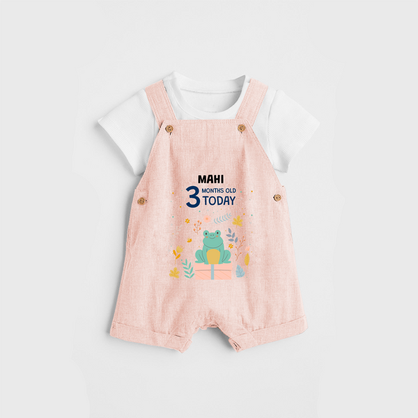 Commemorate your little one's 3rd month with a custom Dungaree set, personalized with their name! - PEACH - 0 - 5 Months Old (Chest 17")