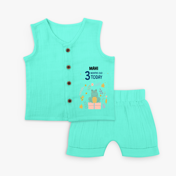 Commemorate your little one's 3rd month with a custom Jabla set, personalized with their name! - AQUA GREEN - 0 - 3 Months Old (Chest 9.8")