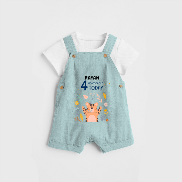 Commemorate your little one's 4th month with a custom Dungaree set, personalized with their name! - ARCTIC BLUE - 0 - 5 Months Old (Chest 17")