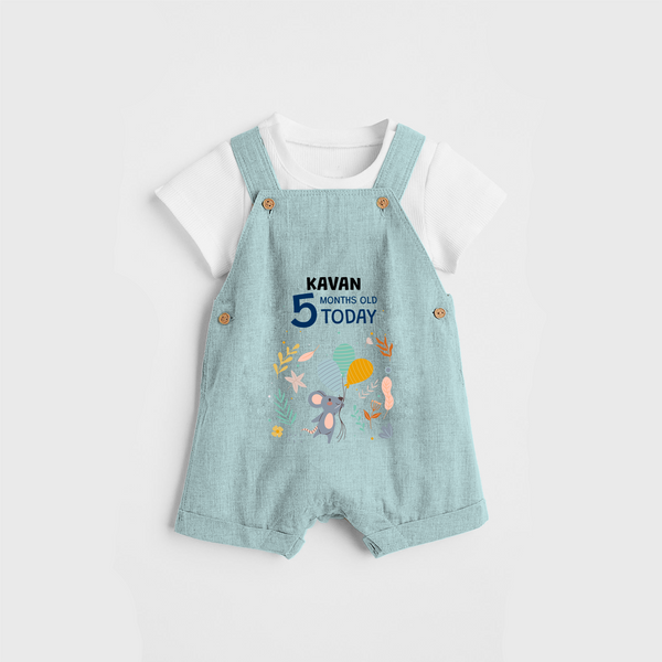 Commemorate your little one's 5th month with a custom Dungaree set, personalized with their name! - ARCTIC BLUE - 0 - 5 Months Old (Chest 17")