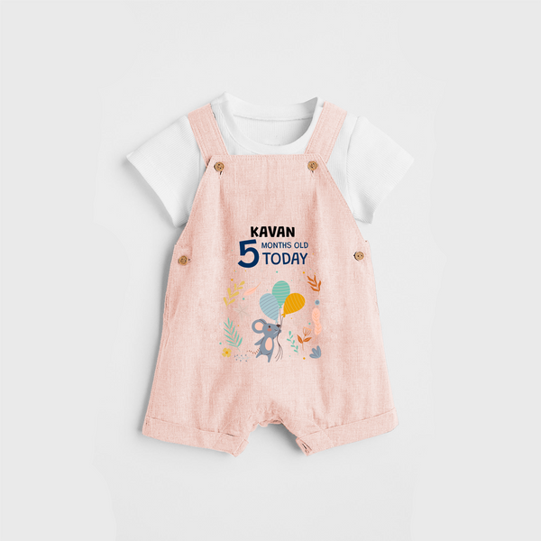 Commemorate your little one's 5th month with a custom Dungaree set, personalized with their name! - PEACH - 0 - 5 Months Old (Chest 17")