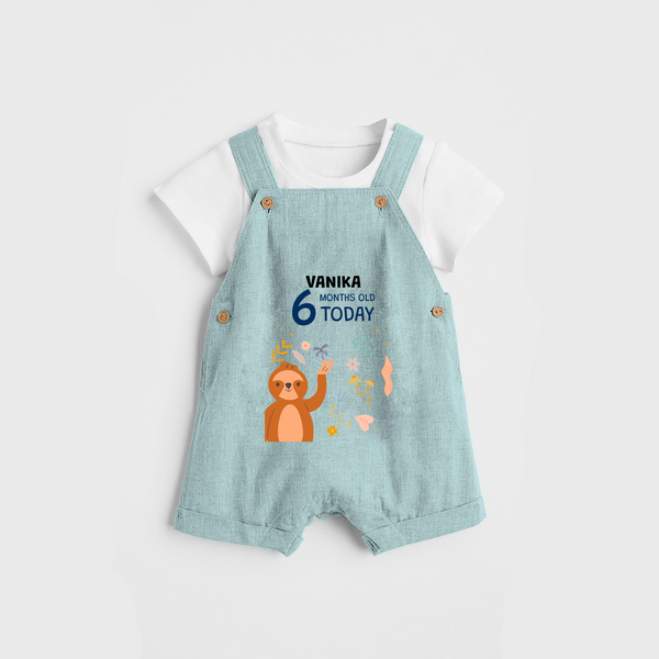 Commemorate your little one's 6th month with a custom Dungaree set, personalized with their name! - ARCTIC BLUE - 0 - 5 Months Old (Chest 17")