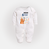 Cute Newborn Full Sleeve Bodysuit/ Sleep Suit/ Jumpsuit for 6 Month | Custom Name & Style Options - WHITE - New Born (Chest 7.5")