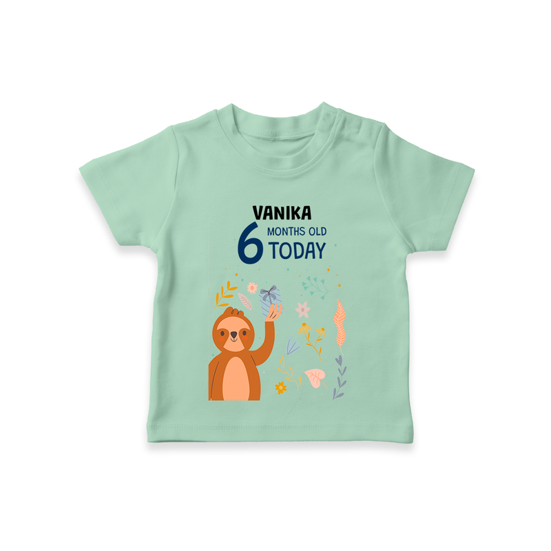 Commemorate your little one's 6th month with a custom T-Shirt, personalized with their name! - MINT GREEN - 0 - 5 Months Old (Chest 17")