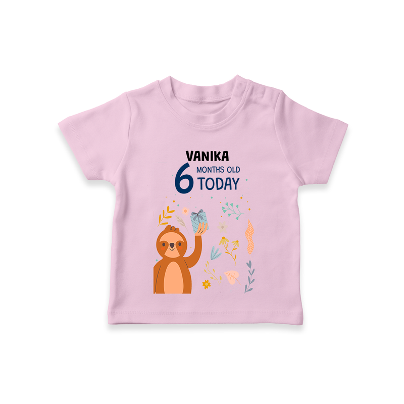 Commemorate your little one's 6th month with a custom T-Shirt, personalized with their name! - PINK - 0 - 5 Months Old (Chest 17")