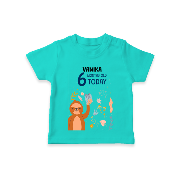 Commemorate your little one's 6th month with a custom T-Shirt, personalized with their name! - TEAL - 0 - 5 Months Old (Chest 17")