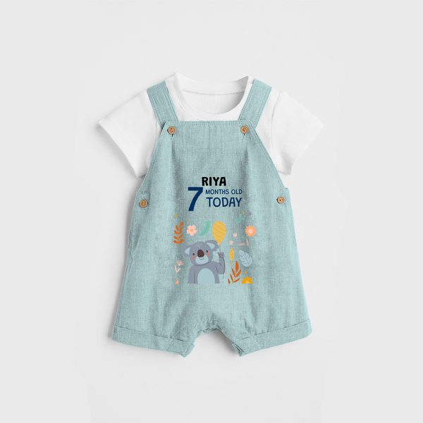 Commemorate your little one's 7th month with a custom Dungaree set, personalized with their name! - ARCTIC BLUE - 0 - 5 Months Old (Chest 17")
