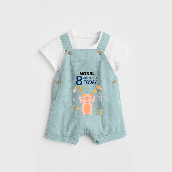 Commemorate your little one's 8th month with a custom Dungaree set, personalized with their name! - ARCTIC BLUE - 0 - 5 Months Old (Chest 17")