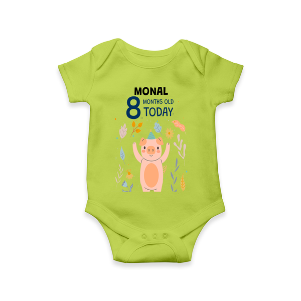 Commemorate your little one's 8th month with a custom romper/onesie, personalized with their name! - LIME GREEN - 0 - 3 Months Old (Chest 16")