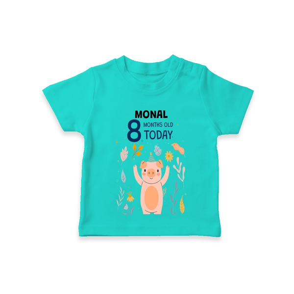 Commemorate your little one's 8th month with a custom T-Shirt, personalized with their name! - TEAL - 0 - 5 Months Old (Chest 17")