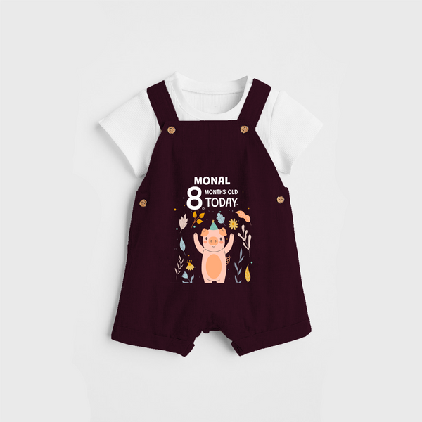 Commemorate your little one's 8th month with a custom Dungaree set, personalized with their name! - MAROON - 0 - 5 Months Old (Chest 17")
