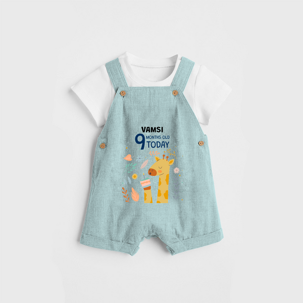 Commemorate your little one's 9th month with a custom Dungaree set, personalized with their name! - ARCTIC BLUE - 0 - 5 Months Old (Chest 17")