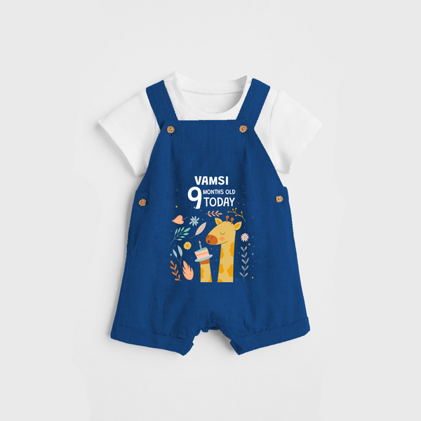 Commemorate your little one's 9th month with a custom Dungaree set, personalized with their name! - COBALT BLUE - 0 - 5 Months Old (Chest 17")