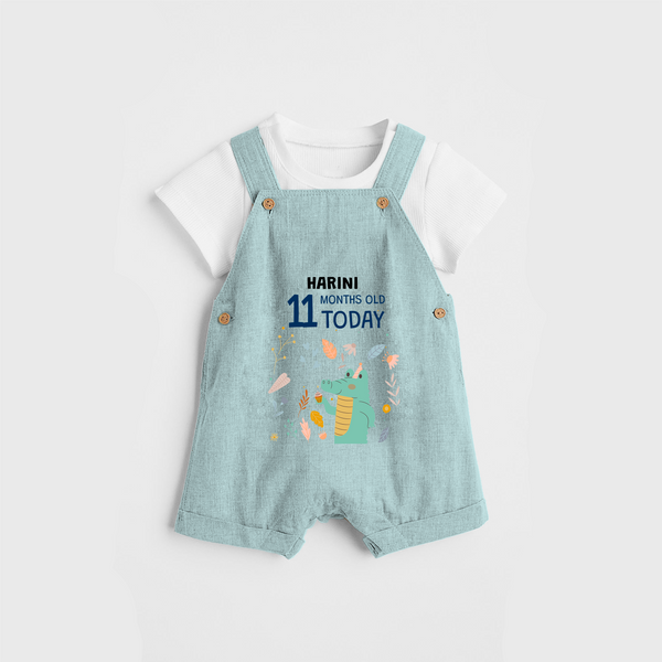 Commemorate your little one's 11th month with a custom Dungaree set, personalized with their name! - ARCTIC BLUE - 0 - 5 Months Old (Chest 17")