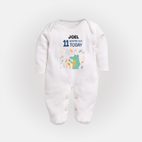 Cute Newborn Full Sleeve Bodysuit/ Sleep Suit/ Jumpsuit for 11 Month | Custom Name & Style Options - WHITE - New Born (Chest 7.5")