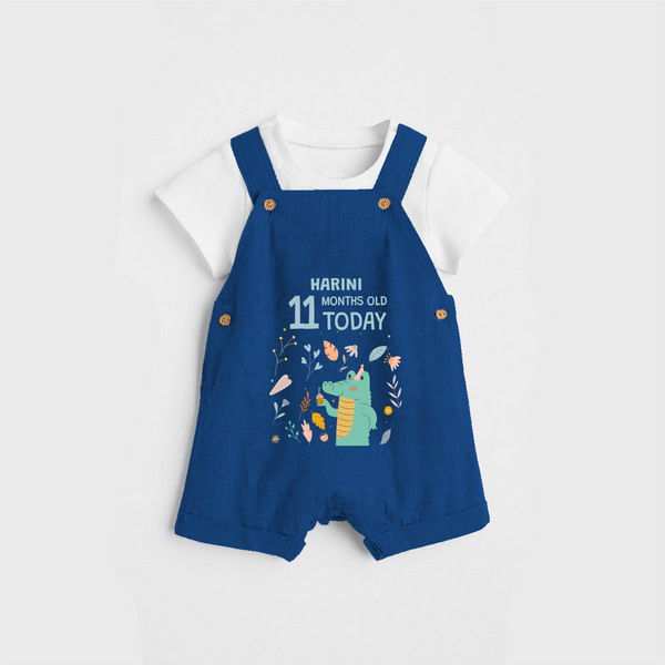 Commemorate your little one's 11th month with a custom Dungaree set, personalized with their name! - COBALT BLUE - 0 - 5 Months Old (Chest 17")