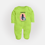 Baby Full Sleeve Bodysuit/ Sleep Suit/ Jumpsuit Birthday Outfit - 1st Month | Personalized Full Sleeve Bodysuit/ Sleep Suit/ Jumpsuit | Cozy Cotton Fabric - LIME GREEN - New Born (Chest 7.5")
