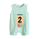 Baby Romper Suit/ Sleeveless Romper Birthday Outfit - 2nd Month | Personalized Romper Suit/ Sleeveless Romper | Cozy Cotton Fabric - MINT GREEN - 0 - 5 Months Old (Chest 18")