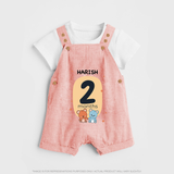 Baby Dungaree Set Birthday Outfit - 2nd Month | Personalized Dungaree Set | Cozy Cotton Fabric - PEACH - 0 - 5 Months Old (Chest 18")