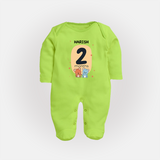 Baby Full Sleeve Bodysuit/ Sleep Suit/ Jumpsuit Birthday Outfit - 2nd Month | Personalized Full Sleeve Bodysuit/ Sleep Suit/ Jumpsuit | Cozy Cotton Fabric - LIME GREEN - New Born (Chest 7.5")