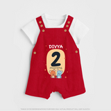 Baby Dungaree Set Birthday Outfit - 2nd Month | Personalized Dungaree Set | Cozy Cotton Fabric - RED - 0 - 5 Months Old (Chest 18")
